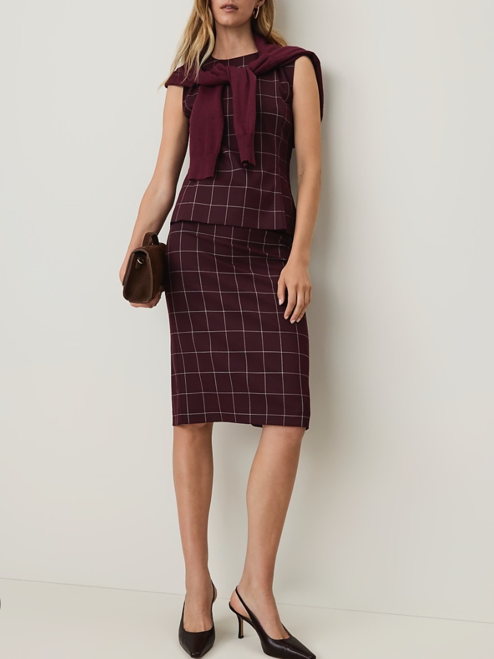 Ann Taylor Black & White Windowpane Pencil Skirt Size 14